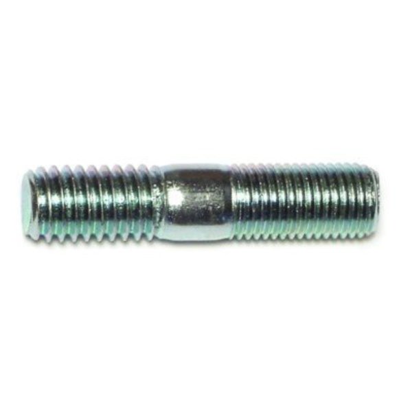 Midwest Fastener Double-End Threaded Stud, 7/16"-14 Thread to 7/16"-20 Thread, 2 in, Steel, Zinc Plated, 8 PK 73152